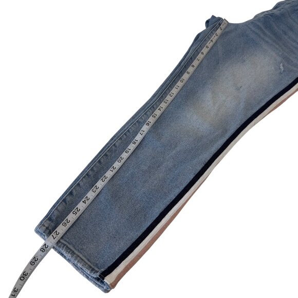 Pistola Women Striped Side Denim Slim Button Fly Jeans SZ 31 Light Wash Mid-Rise - Picture 8 of 16
